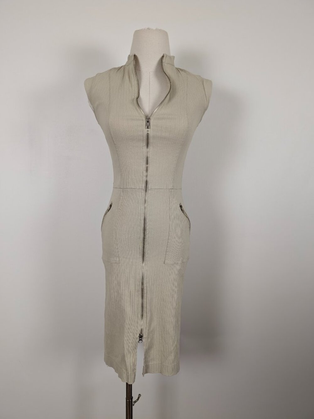 90s Le Chateau Fitted Midi Dress Size XS Stretchy Ribbed Semi-Formal - Picture 3 of 14